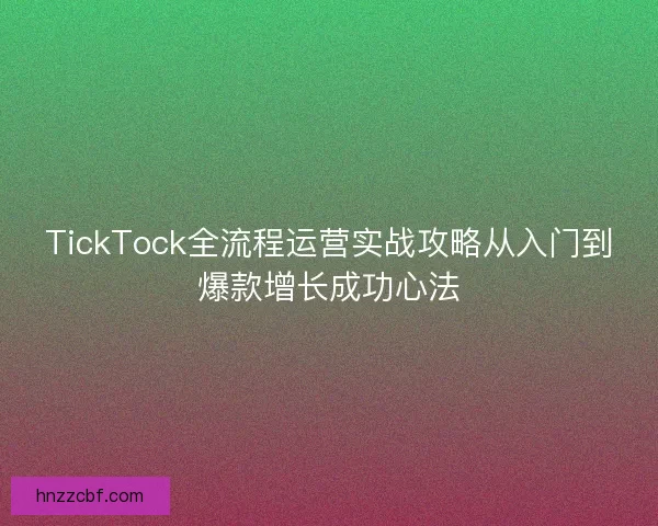 TickTock全流程运营实战攻略从入门到爆款增长成功心法