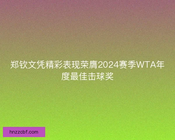 郑钦文凭精彩表现荣膺2024赛季WTA年度最佳击球奖